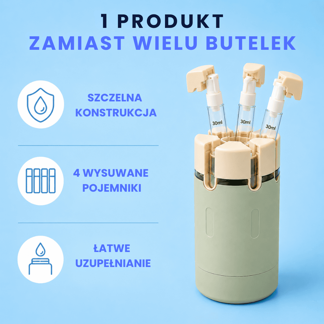 Dosfox - butelka podróżna 4 w 1, 4 małe pojemniki po 30 ml