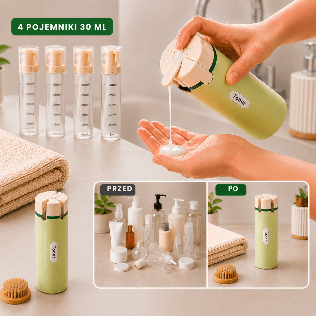 Dosfox - butelka podróżna 4 w 1, 4 małe pojemniki po 30 ml