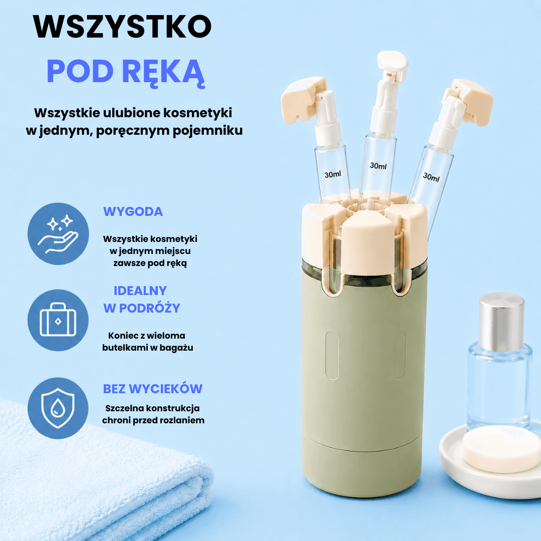 Dosfox - butelka podróżna 4 w 1, 4 małe pojemniki po 30 ml
