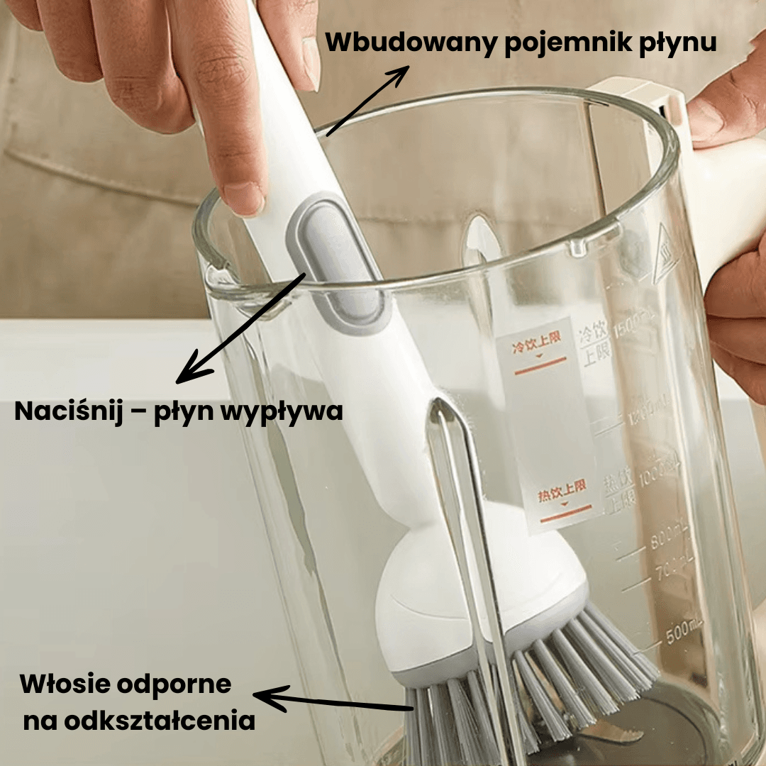 Dishflow -  obrotowa szczotka z dozownikiem na płyn do mycia naczyń