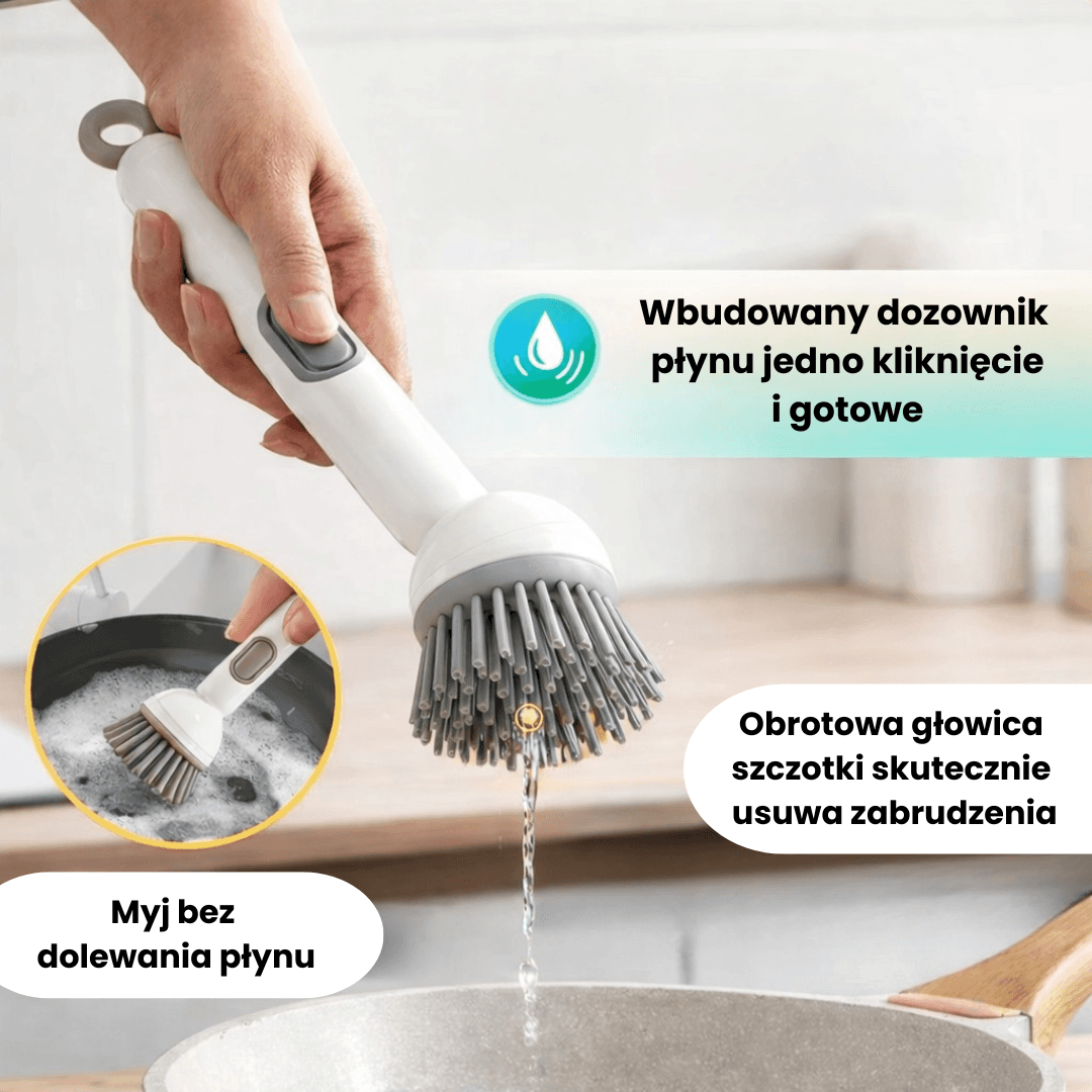 Dishflow -  obrotowa szczotka z dozownikiem na płyn do mycia naczyń
