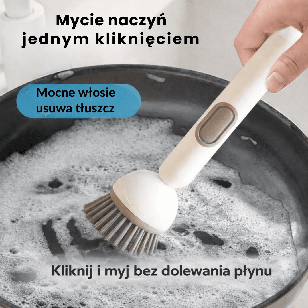 Dishflow -  obrotowa szczotka z dozownikiem na płyn do mycia naczyń