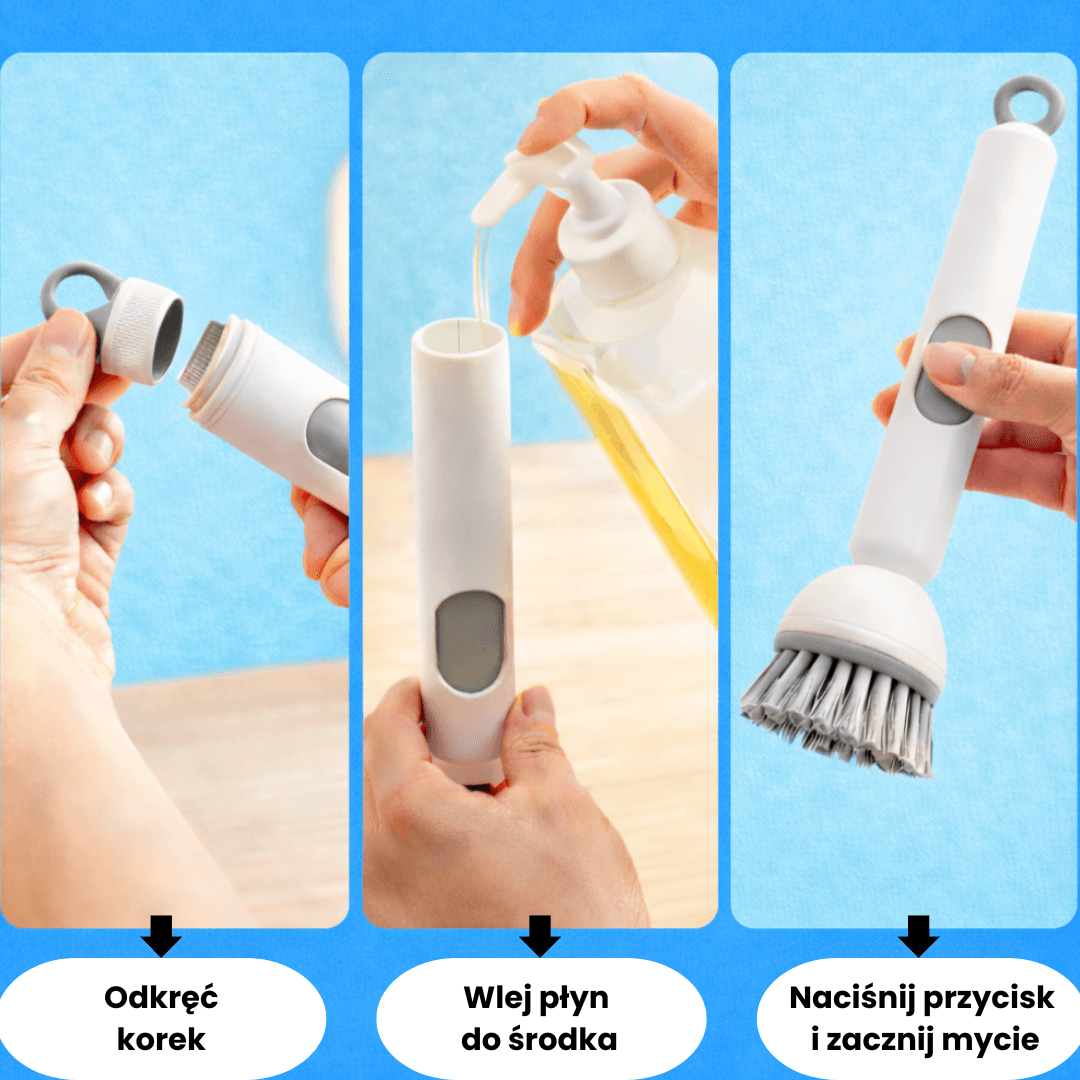 Dishflow -  obrotowa szczotka z dozownikiem na płyn do mycia naczyń