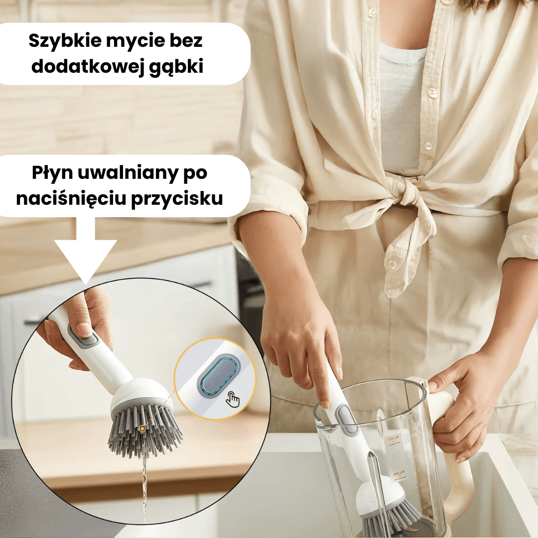 Dishflow -  obrotowa szczotka z dozownikiem na płyn do mycia naczyń